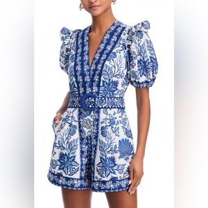 FARM Rio Blue and White Floral Jumpsuit